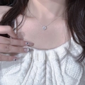Elegant silver bow pendant necklace and ring set with sparkling zircon stones - Silver Sparkling Rhinestone Decor Necklace (XL1855)