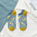 Women's low cut cotton socks featuring blue color with yellow banana print pattern - Blue Banana
