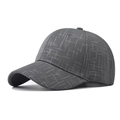 Detail view of dark grey baseball cap showing linear texture and six-panel stitching - Adjustable / Gray