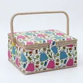 Floral print sewing box with twine handle for needlework tools storage and organization - G Style - Green Sewing