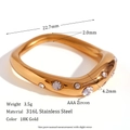 18K gold plated 316L stainless steel ring with AAA zircon inlay and specific dimensions - US 6 / Irregular Wave Rhinestone