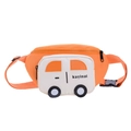 Cartoon car-shaped chest bag for kids in orange and white canvas with cute bus design - Orange