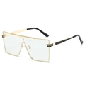 Modern oversized square metal sunglasses with gold and black frames and clear lenses - Gold Frame White Lens