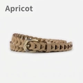 Women's vintage braided apricot leather belt with a classic bronze pin buckle - Apricot / 105cm