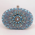 Luxury oval clutch bag with blue rhinestones and floral crystal pattern for weddings - Light Blue