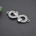 Connecteur cœur infini en argent avec pavé de zircons pour la création de bijoux DIY - Argenté
