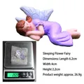 Sleeping flower fairy figurine in purple dress with wings, 6.2cm long miniature decor - Sleeping Fairy