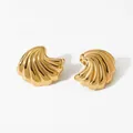 Elegant gold-plated shell stud earrings with textured radial grooves in a vintage style - Gold Shell Shape Style (KD3347)