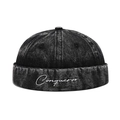 Retro washed denim black docker hat with Conqueror embroidery and vintage streetwear style - 4# Black