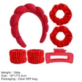 Red microfiber spa headband with wristbands and matte hair claw clip 16-piece set - Red Rectangular (6-Piece Set)