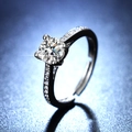 Adjustable four-prong round brilliant cut moissanite ring with pavé stones - Y047 Four-Prong Pave Solitaire