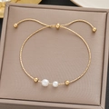 Baroque pearl bracelet in gold finish with adjustable drawstring for women - Gold Slider Double Pearl Style (5222)