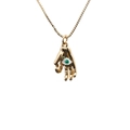 Goldene Hamsa-Hand-Halskette mit grünem bösem Blick-Anhänger und Boxkette für Hip-Hop - Gold - Grünes Auge