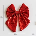 Sparkling red sequin Christmas bow ornament measuring 28cm high for tree decoration - Large Size Red