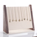 Walnut wood necklace display stand with premium beige microfiber finish for jewelry storage - Walnut White 04