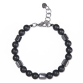 Detail of 8mm tiger eye bead bracelet with hematite accents and stainless steel clasp - Matte Stone