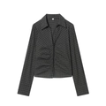 Nauwsluitende geruite top voor dames met ruches en klassieke revers in zwart-grijs - XS / Zwart-grijs Geruit