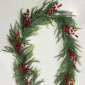 Detail of faux Norfolk pine garland with lush green needles and vibrant red berries - 【1.8m】Norfolk Garland with Red Berries