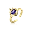 Macro detail of crown ring with heart-shaped purple stone and adjustable gold band - Adjustable Open / Purple (11693)