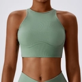 Sage green ribbed sports vest with a high-strength design and hollow back detail - S / Basil Green