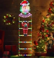 Detailed view of LED Santa climbing ladder with Merry Christmas sign for garden decor - Colorful Santa [Multicolor Light]