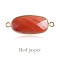 Oval red jasper connector with gold-plated trim and double rings for jewelry making - Red Jasper Gold