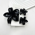Three-piece black frangipani hair claw clip set with elegant marble-like finish - Jet Black Set (including Card)