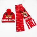 LED light-up Christmas hat and scarf set with reindeer pattern for kids and adults - Set 22 (Red Reindeer)