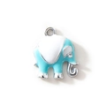 Blue and white enamel cartoon elephant charm pendant with a hanging ring for DIY bracelets - Blue (Silver Plated)