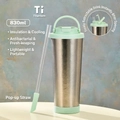 830ml Pure Titanium thermosfles met groen deksel, klaprietje en metalen afwerking - 830ml / Bleekgroen