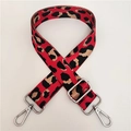 Detail of adjustable leopard print bag strap with silver metal swivel hooks and buckles - Red Silver Buckle