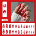 Detailed view of stylish red and pink press-on nails with heart and cherry patterns - Cartoon Graffiti (W356)