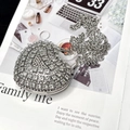 Silver heart-shaped mini crossbody bag with sparkling rhinestones and metal chain - Heart Silver Triangle Style