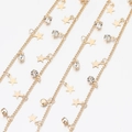 Gold plated star chain with sparkling crystals for DIY necklaces and jewelry making - 1 Meter/Pack / KC Gold