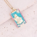 Gold rectangular pendant with turquoise enamel, saint figure, and colorful gemstones - Turquoise Sun Rectangle Style (10#)