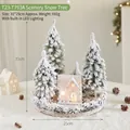 Light-up snowy Christmas cabin and pine trees scene on round base, 31x25cm festive decor - T23-T793A Light-up Snow Scene Tree