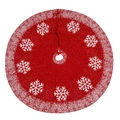 Gonna per albero di Natale rossa in maglia con fiocchi di neve bianchi e bordo in peluche - Gonna per albero rossa con fiocchi di neve lavorata a maglia di Natale