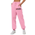 Women high waist pink joggers with hot boyfriend slogan and side pockets - S / Bottoms / Pink