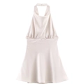 Detail of ivory satin halter neck short dress with a slim fit A-line silhouette - XS / Champagne