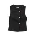 Gilet nero senza maniche in misto lino con abbottonatura a doppio petto e tessuto strutturato - XS / Top Nero