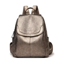 Retro bronze metallic leather backpack for women with flap cover and kangaroo logo - Gold
