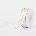 White Christmas ribbon roll with gold Merry Christmas print and festive snowflake patterns - Christmas Snow Scene / 2cm*10 Yards/Roll
