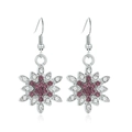 Silver snowflake drop earrings with purple crystal center on a white background - Purple Snowflake