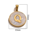 Stainless steel letter Q charm with gold bezel and mother of pearl inlay, 32x22mm - Gold Q