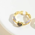 French vintage gold ring with purple enamel and starburst sparkling gemstone - Purple Enameled (JZ0388-8)