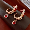 Golden crocodile hoop earrings with sparkling zircon diamonds and red ruby teardrop drops - Silver Pin - Gold - Red Crocodile Animal (37#)