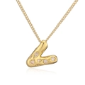 Collana con pendente a lettera V placcata oro 18 carati con pavé di zirconi su catena fine - Lettera V