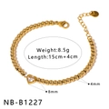 Detail of 18K gold plated beaded bracelet with heart pendant and zirconia main stone - Gold Heart Charm Beaded Style (NB-B1227)
