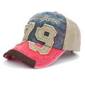 Detail of vintage patchwork baseball cap with New York embroidery and 79 appliqué patch - Adjustable / Rose Red + Navy