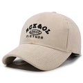 Casquette de baseball en velours côtelé beige avec broderie noire et visière courbée - Réglable / Beige Clair